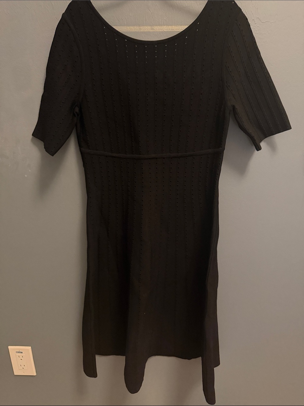 Herve Leger Black Short Sleeve Midi Scoop Neck Dress “The Donna”